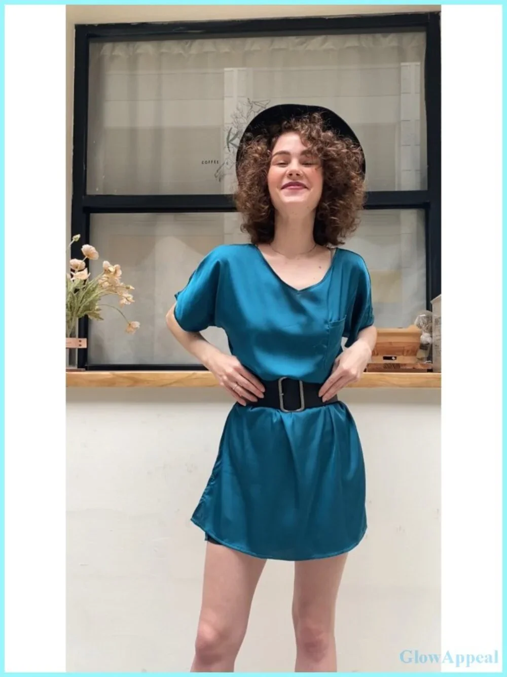 Ekouaer Women's Satin Nightgown V Neck Sleepshirt Short Sleeve Sleepwear